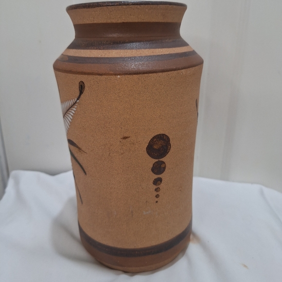 Vintage Tacat Hand Painted Folk Art Mexican Sandstone 9.5" Vase - Picture 2 of 6